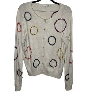 Boden Tan Rainbow Embroidered Circle Button Up Cardigan Women's Size 12 BLEMISH
